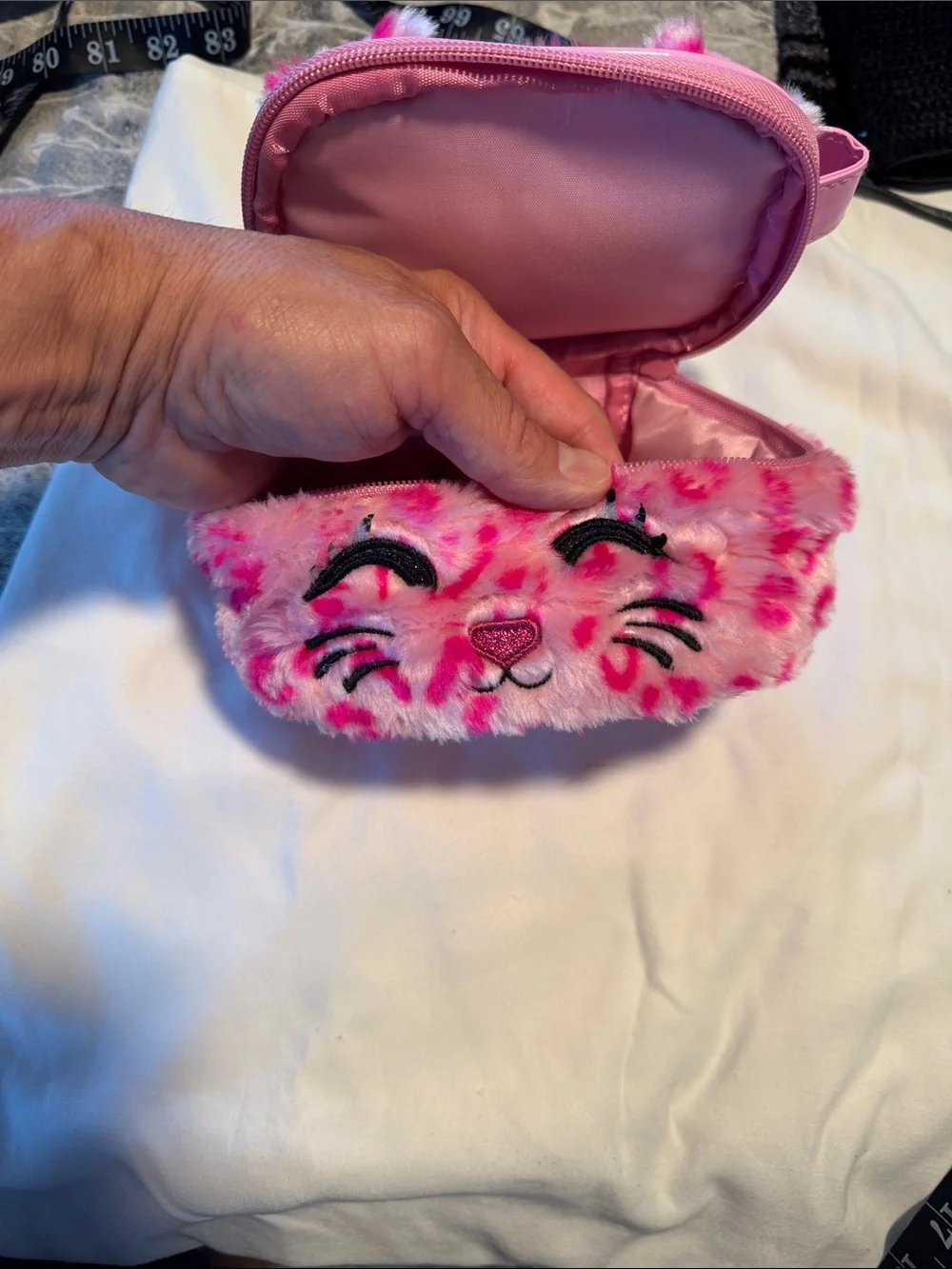 Kids Pink Fuzzy Cat Coin Purse - Cute Plush Accessory